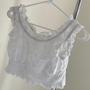 White ruffled crop top